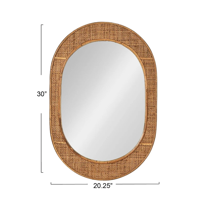 Hello Honey® 30" Natural Brown Oval Bamboo & Rattan Framed Wall Mirror