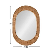 Hello Honey® 30" Natural Brown Oval Bamboo & Rattan Framed Wall Mirror
