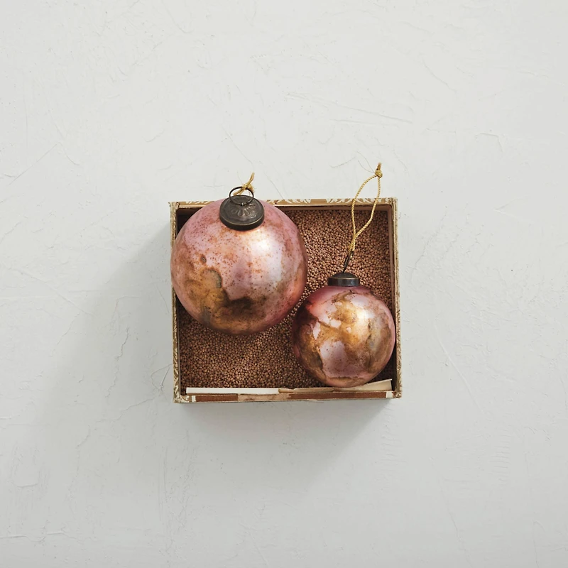 Hello Honey® 12 Pack 3" Distressed Pink Glass Ball Ornaments