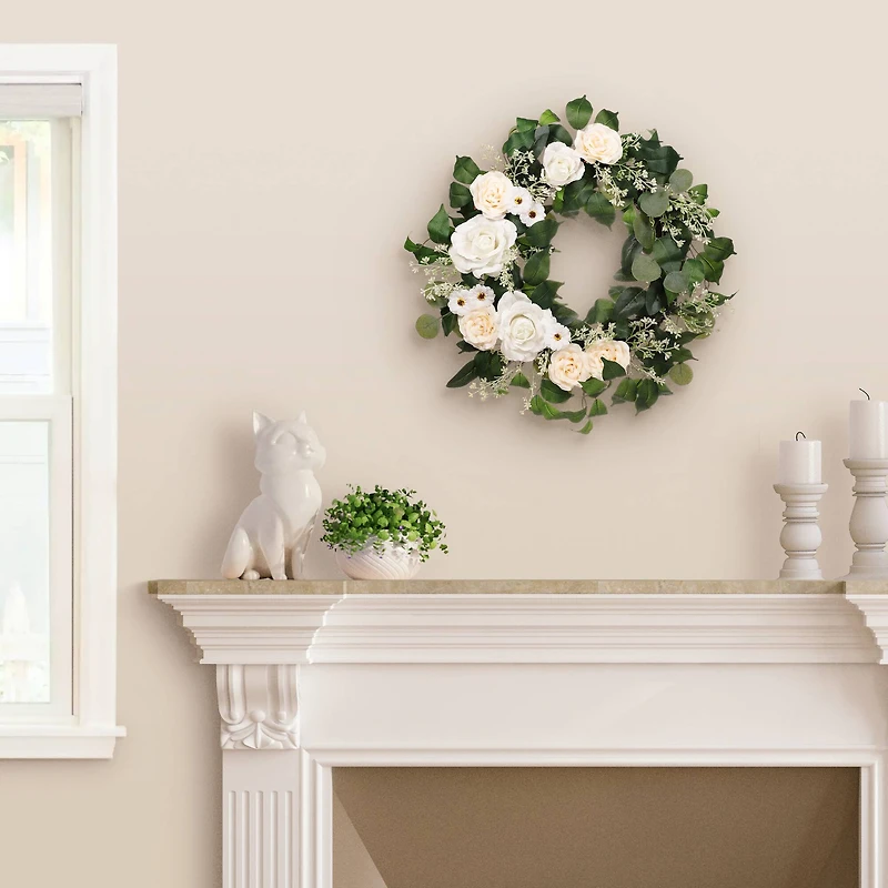 24" Spring Cream Rose & Camellia Wreath
