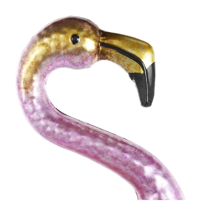 25" Pink & Gold Metal Flamingo Garden Sculpture Set with Dimensional Feathers