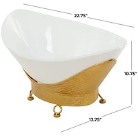 CosmoLiving by Cosmopolitan 23" White Glass Hammered Kitchen Serving Bowl with Gold Metal Stand