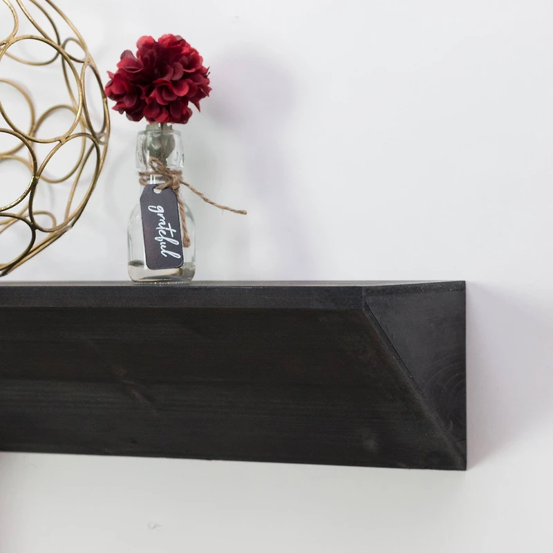 Black Wedge Wood Floating Wall Shelf