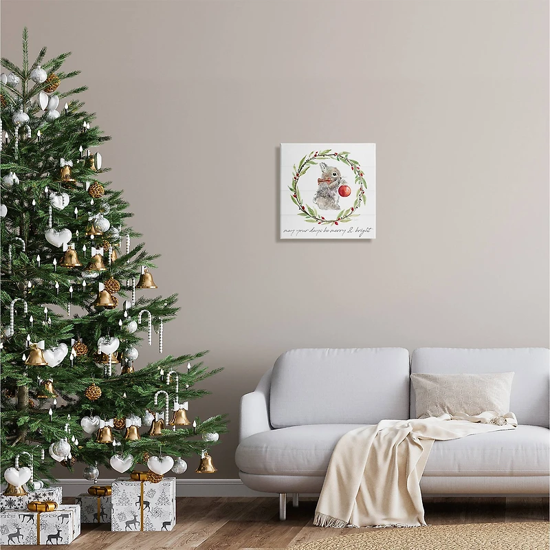 Stupell Industries Merry & Bright Bunny Wreath Canvas Wall Art