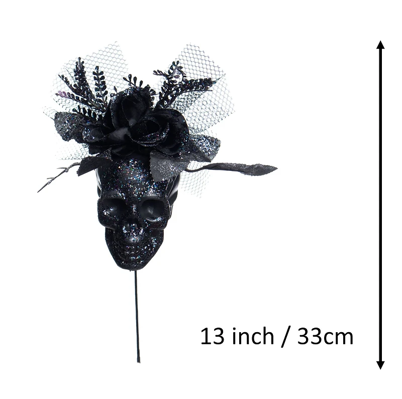 13" Black Glitter Skull & Roses Pick by Ashland®