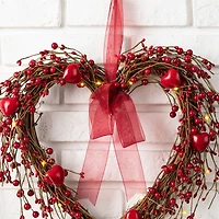 Glitzhome® 17" Lighted Valentine's Berry Heart Wreath
