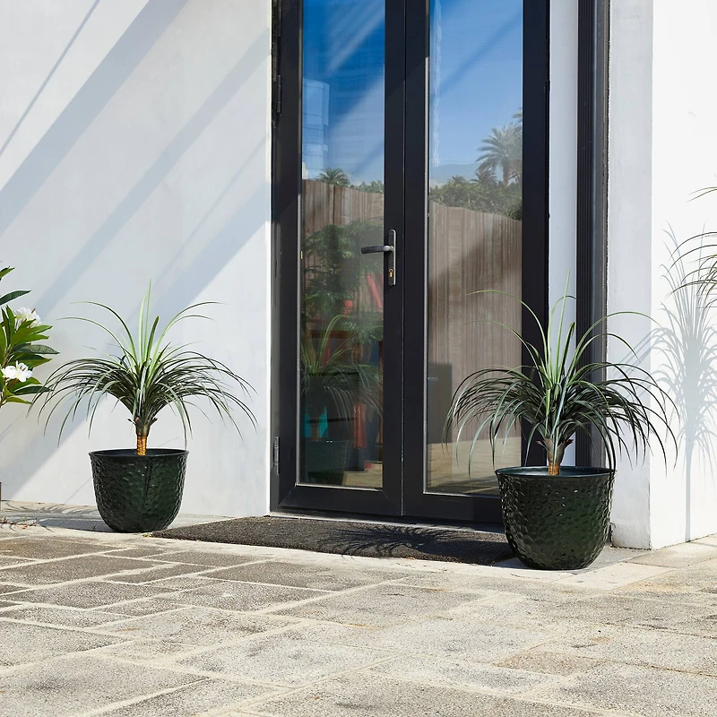 Glitzhome® 15.25" Honeycomb Textured Green Faux Ceramic Plastic Planters, 2ct.