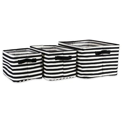 DII® Stripes PE-Coated Herringbone Woven Cotton Laundry Bin Set