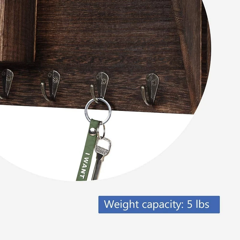 NEX™ 16" Brown Wall-Mounted Mail & Key Holder Organizer with 6 Key Hooks