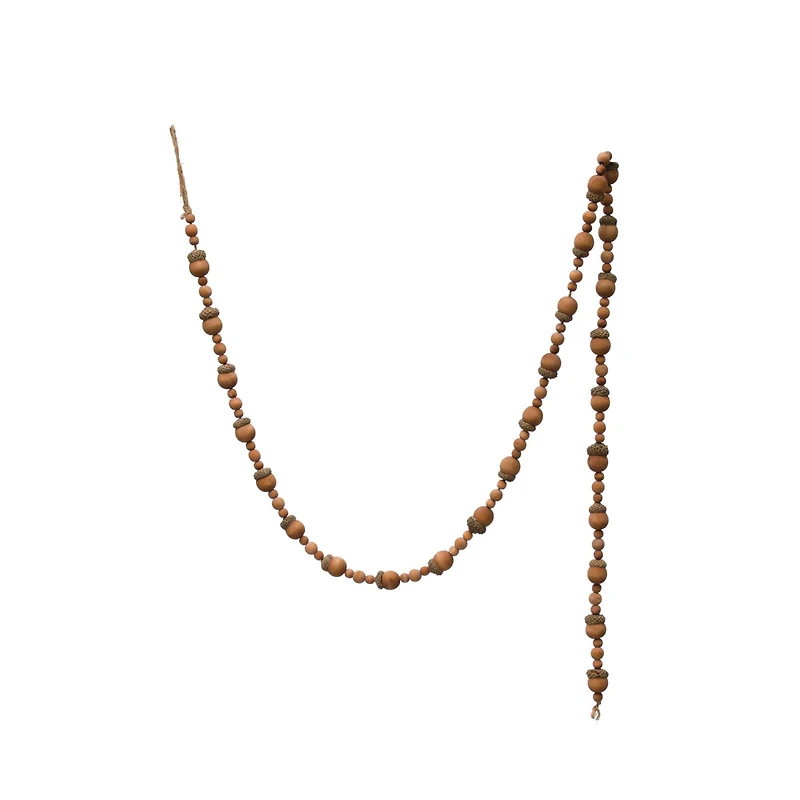 Hello Honey® 6ft. Brown Paulownia Wood Acorns & Beads Garland