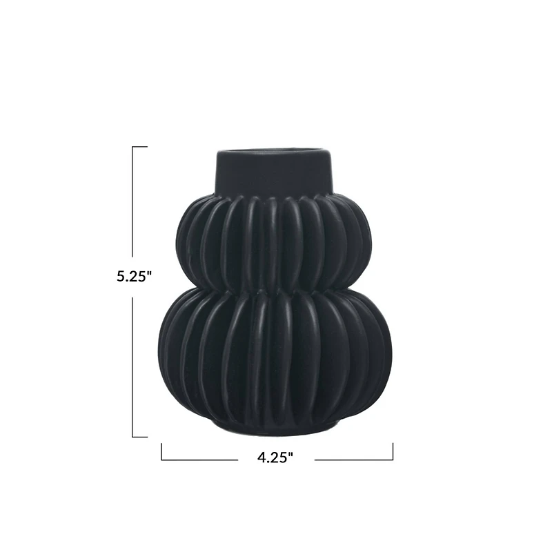 Hello Honey® Bloomingville 5.5" Black Modern Pleated Stoneware Vase