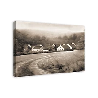 Sepia Town And Field 36" x 24" Canvas Wall Art