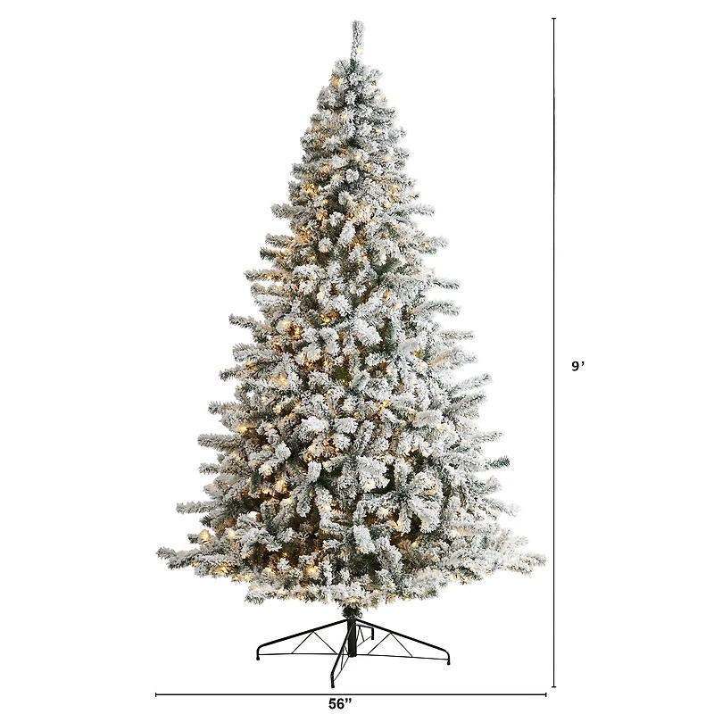 9ft. Pre-Lit Flocked Rock Springs Spruce Artificial Christmas Tree, Clear LED Lights