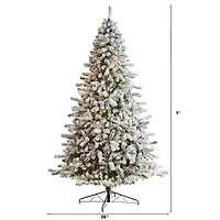 9ft. Pre-Lit Flocked Rock Springs Spruce Artificial Christmas Tree, Clear LED Lights