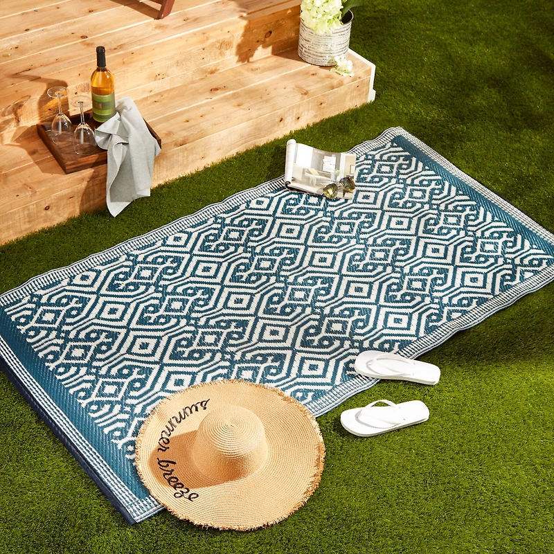 Blue Morrocan Outdoor Floor Runner 3ft. x 6ft.