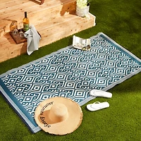 Blue Morrocan Outdoor Floor Runner 3ft. x 6ft.