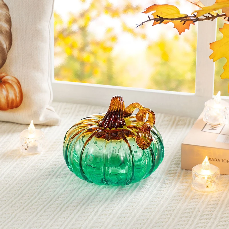 Glitzhome® 5.75" Gradient Turquoise Glass Pumpkin