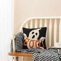 Glitzhome® 14" Hooked Halloween Ghost "BOO" Pillow