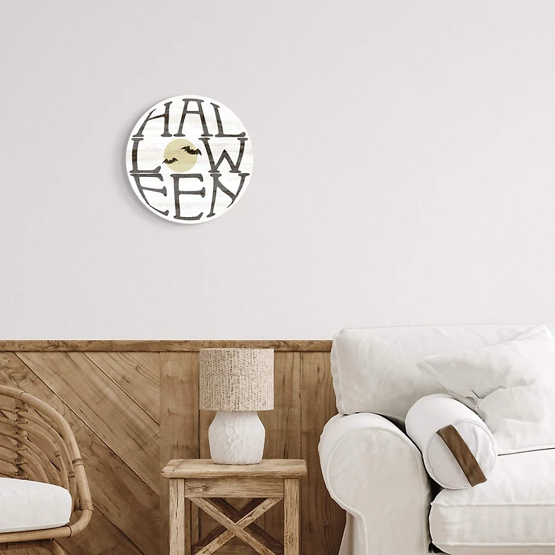 Stupell Industries Round Halloween Bats Word Wall Plaque Art