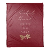 Thankful Blessed Mess Leaves Coral Fleece Blanket