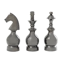 Gray Aluminum King, Knight and Bishop Chess Sculpture Set