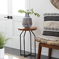 24" Brown Teak Wood Contemporary Accent Table
