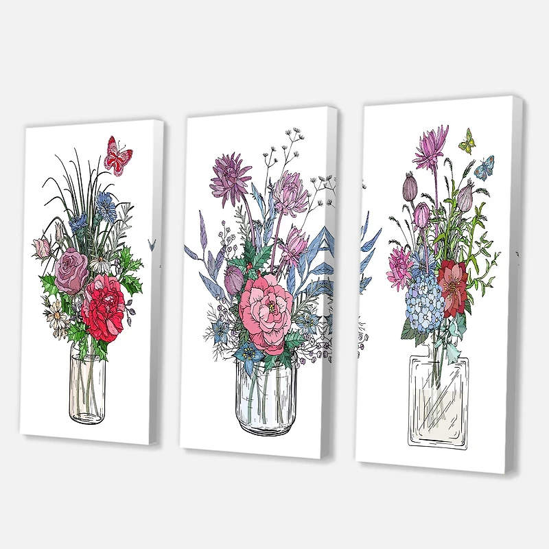 Designart - Bouquets of Wildflowers In Transparent Vases I