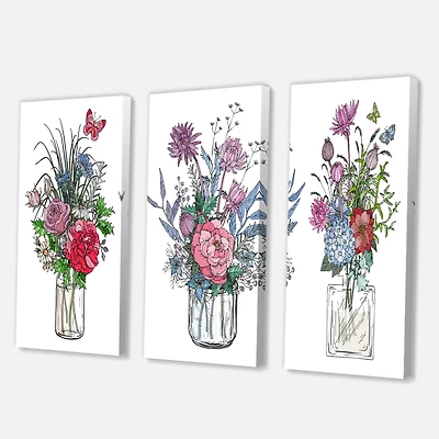 Designart - Bouquets of Wildflowers In Transparent Vases I