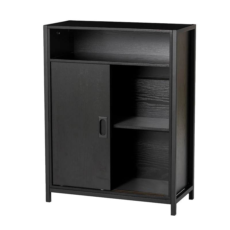 Glitzhome® 32" Black Double Door Modern Storage Floor Cabinet