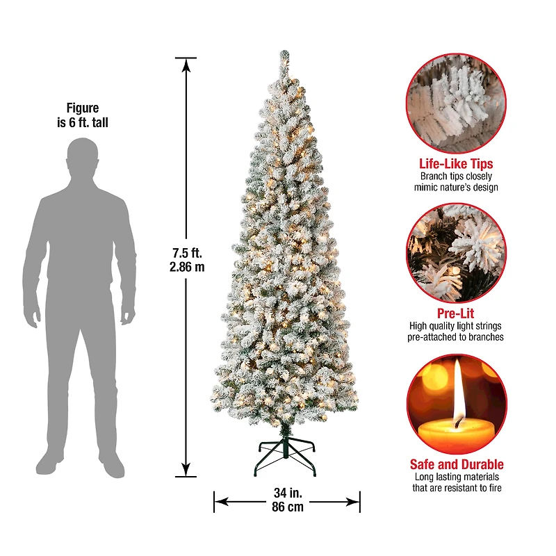 7.5ft. Pre-Lit Acacia Medium Flocked Artificial Christmas Tree, Clear Lights