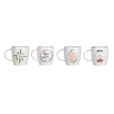 Hello Honey® 4" Multicolor Holiday Round Hand-Painted Stoneware Mug Set