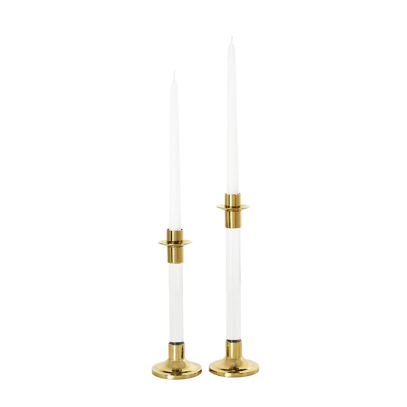 Gold Stainless Steel Candle Holder with Clear Glass Center Set