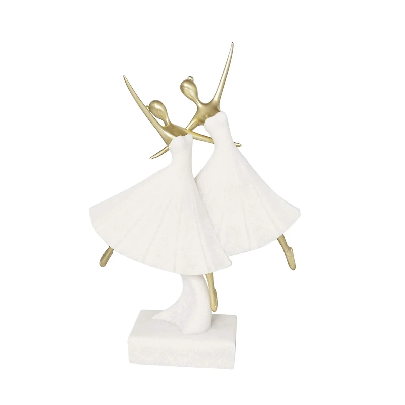 12.75" Cream Polystone Dancing Ballet Couple Sculpture Décor