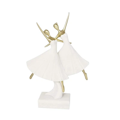 12.75" Cream Polystone Dancing Ballet Couple Sculpture Décor