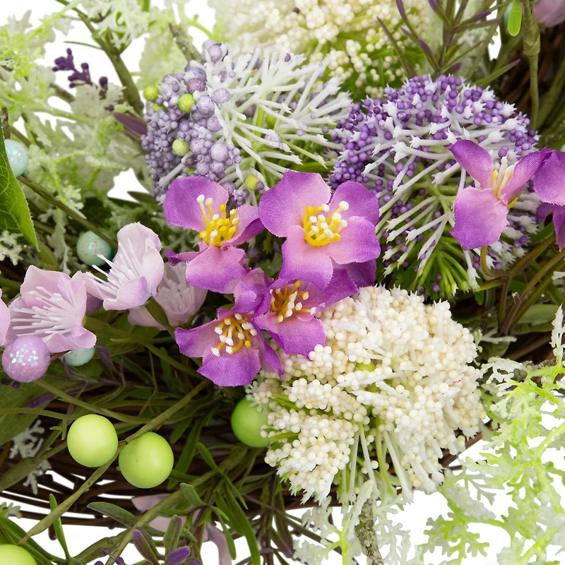 24" Purple Wildflower & Berry Half Spring Wreath