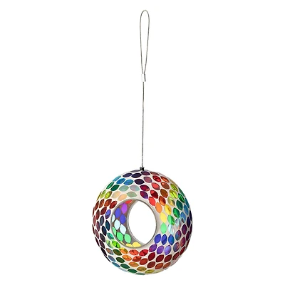 Glitzhome® 8" Multicolor Mosaic Glass Round Hanging Bird Feeder