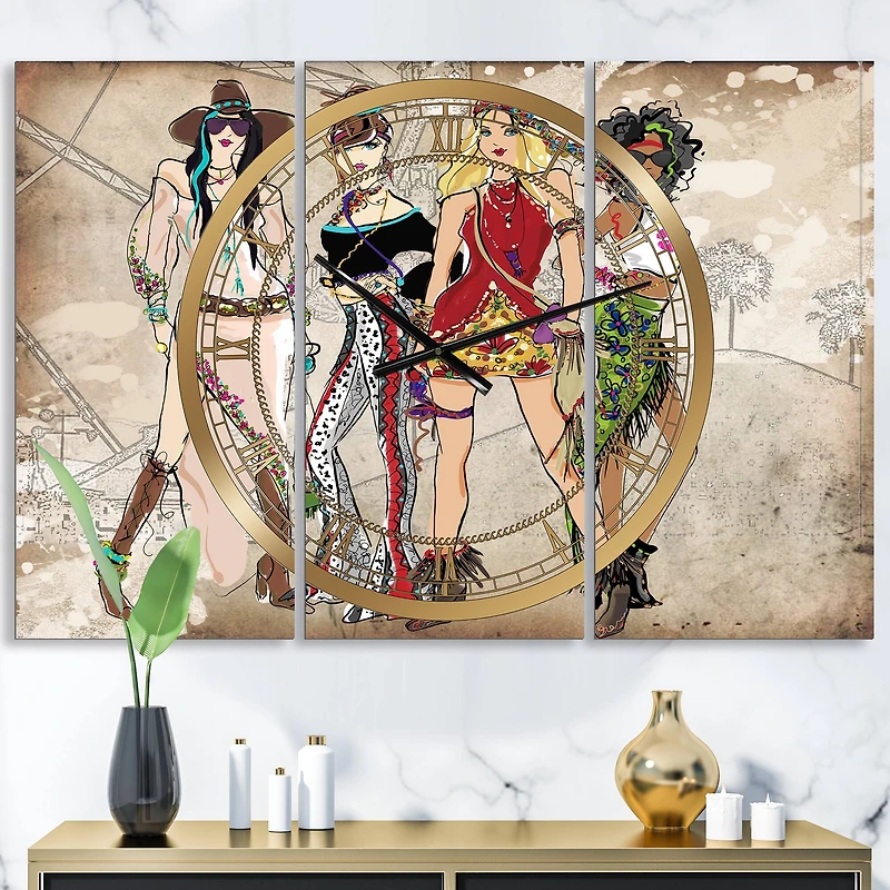 Designart 'Squad Goals Oversized Fashion Multipanel Wall Clock