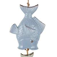 27" Green & Blue Ceramic Fish Windchime with Brown Rope