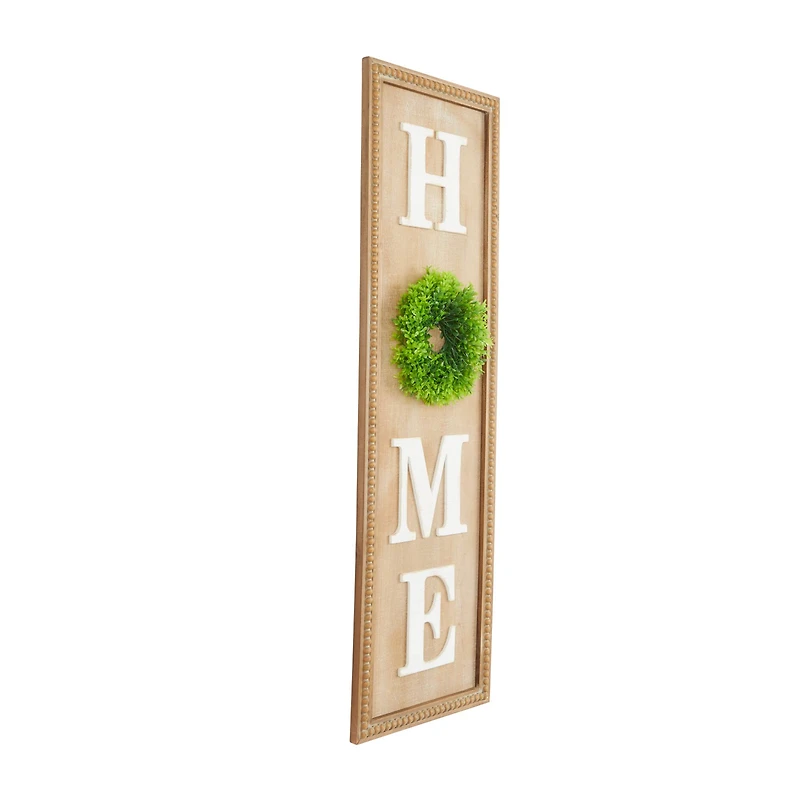 3.5ft. Light Brown Decorative Sign with Beaded Frame and Green Wreath