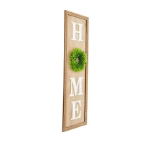 3.5ft. Light Brown Decorative Sign with Beaded Frame and Green Wreath