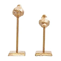 Gold Metal Bird Sculpture with Gold Foil Texturing Set