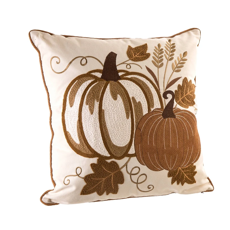 Glitzhome® Cotton Embroidered Pumpkin Pillow Cover