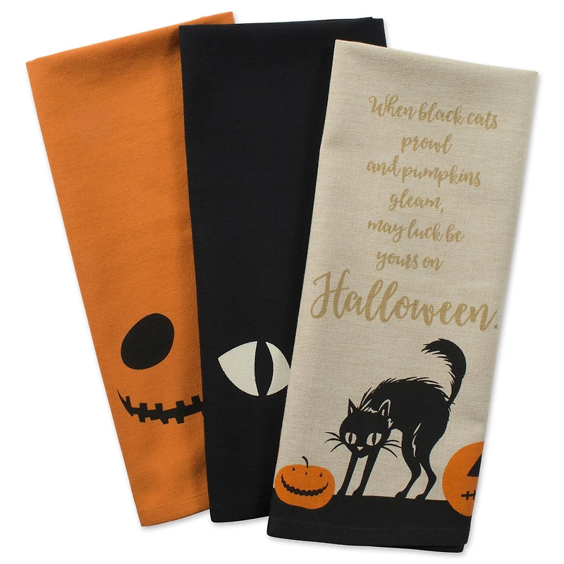 DII® Assorted Jack-O'-Lantern Halloween Printed Dishtowel Set