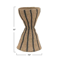 Hello Honey® 12" Natural & Black Hand-Woven Seagrass Hour Glass Shape Vase With Stripes