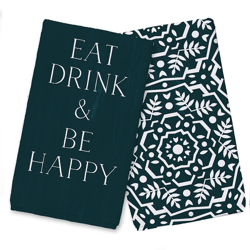 Eat Drink & Be Happy Tea Towel Set