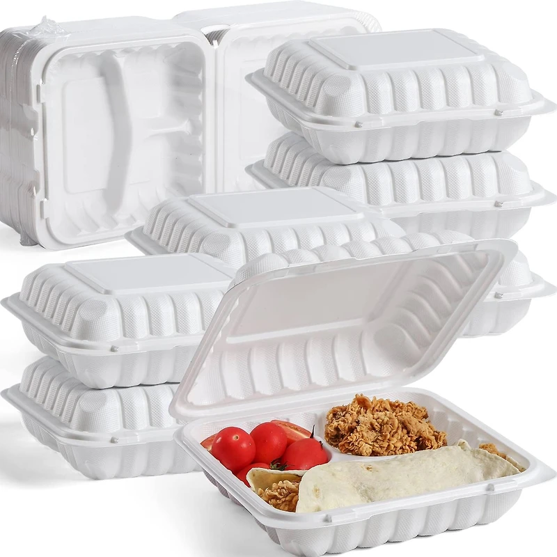 9" 3-Compartment Clamshell Take Out Containers