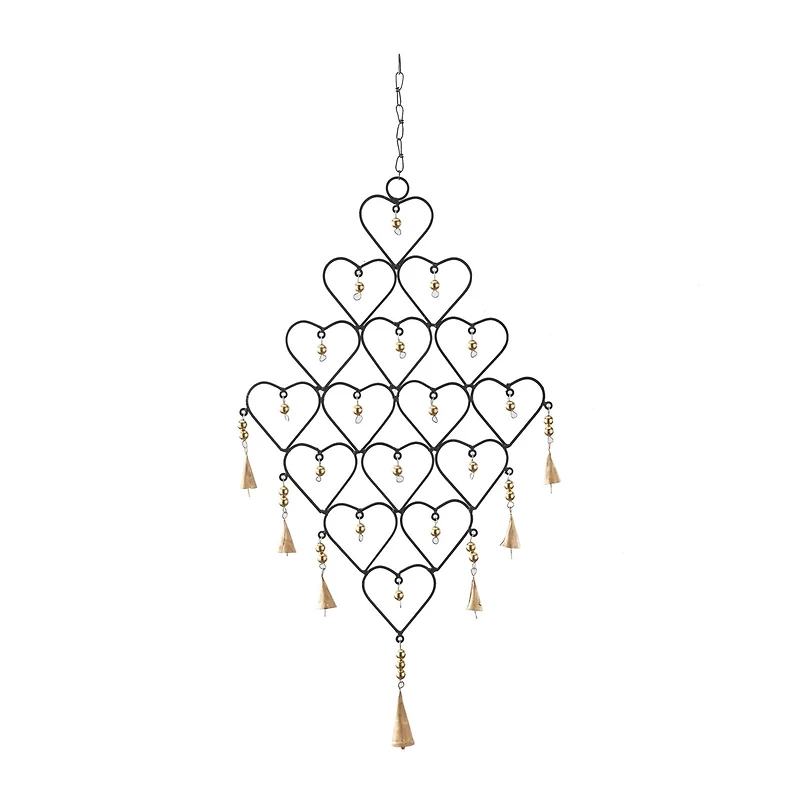 Gold Industrial Hearts Windchime, 16" x 1" x 27"