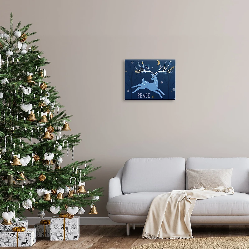 Stupell Industries Peace Jumping Deer Snowflakes Canvas Wall Art
