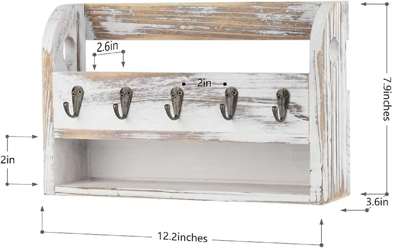 NEX™ Rustic White Wall Mounted Mail & Key Holder