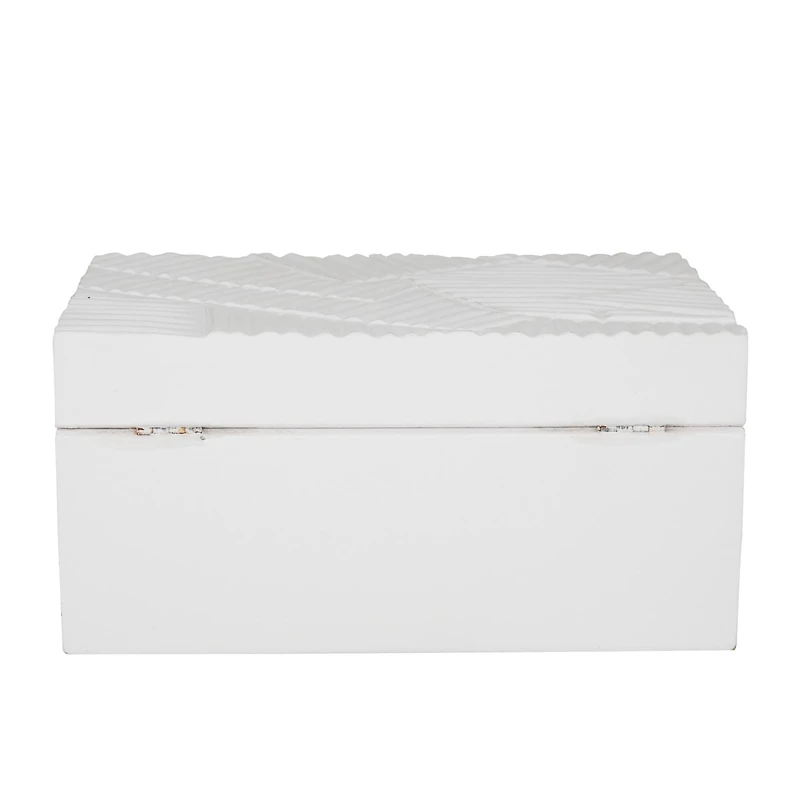 Novogratz White Wood Intricate Carved Box with Hinged Lid Set